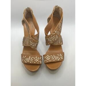 DIANE VON FURSTENBERG Women's Brown Tribal Opal Wedge Sandals SZ 6.5